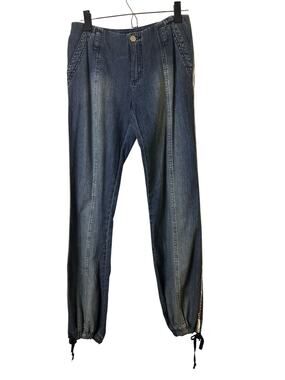 London Jean Blue Silver Sequin Side Soft Denim Joggers Women Sz 2